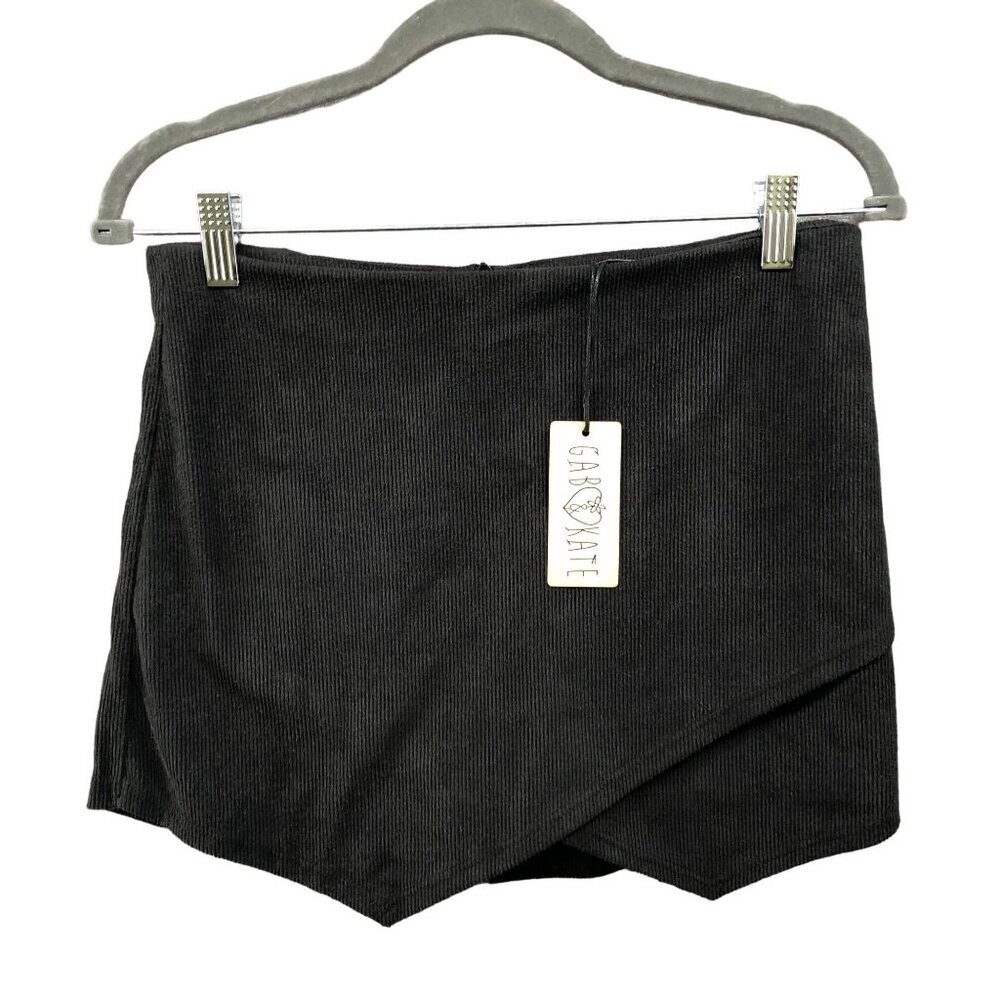 NWT Gab & Kate Corduroy Mini Skort Womens Size‎ L Black Asymmetric Zip